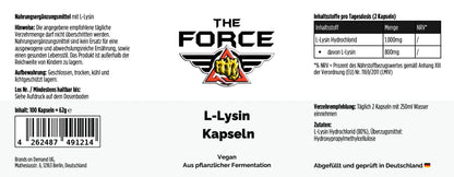 L-Lysine capsules vegan amino acid THE FORCE