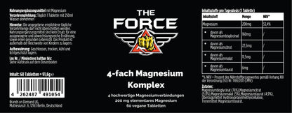 Label of 'The Force Hits' supplement packaging with text and nutritional information.