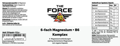 THE FORCE 6 fach Magnesium B6 Komplex 120 vegane Kapseln Nahrungsergänzung