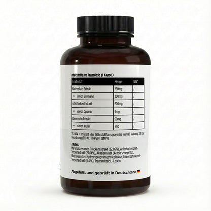 Brown supplement bottle with a label on a white background