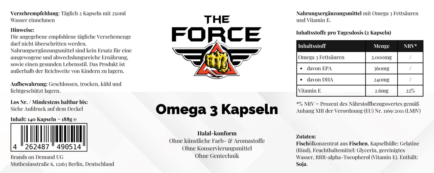 Omega 3 Triglyceride 18/12 (Halal Gelatine) - 140 Softgels - THE FORCE SPORT