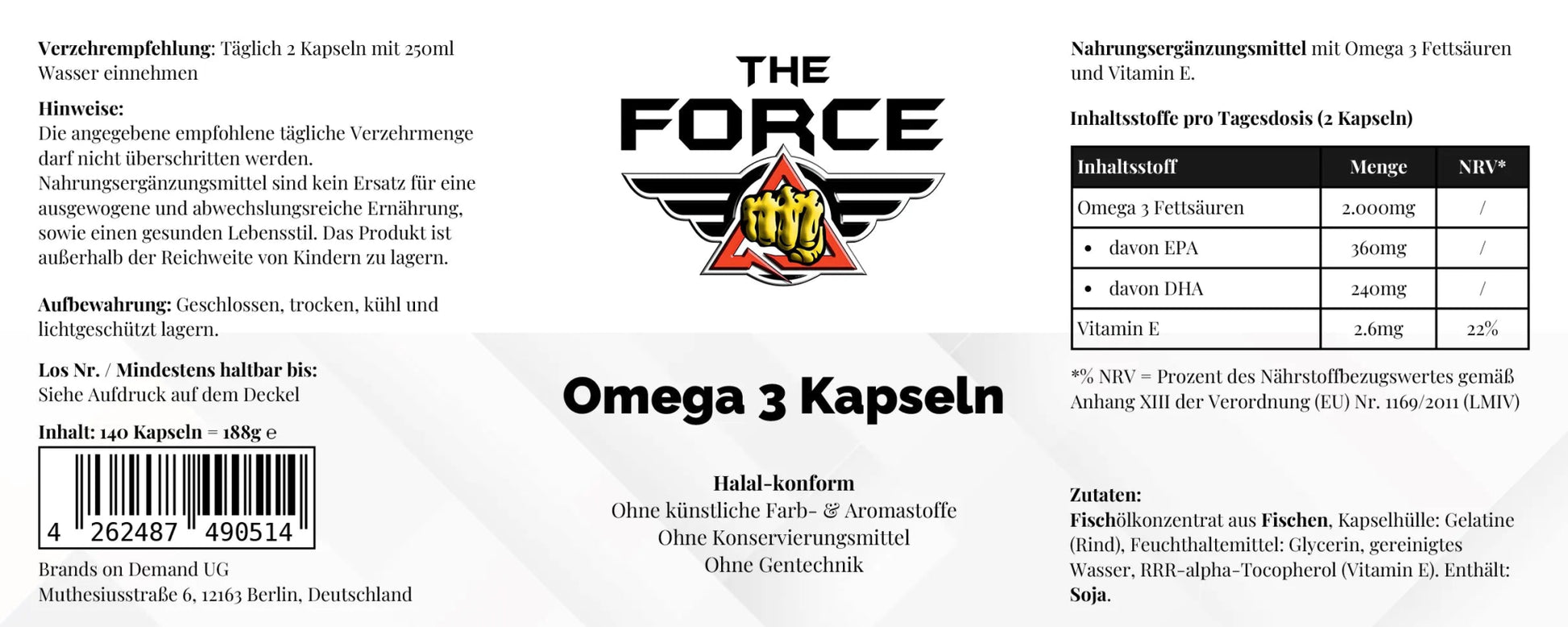 Omega 3 Triglyceride 18/12 (Halal Gelatine) - 140 Softgels - THE FORCE SPORT