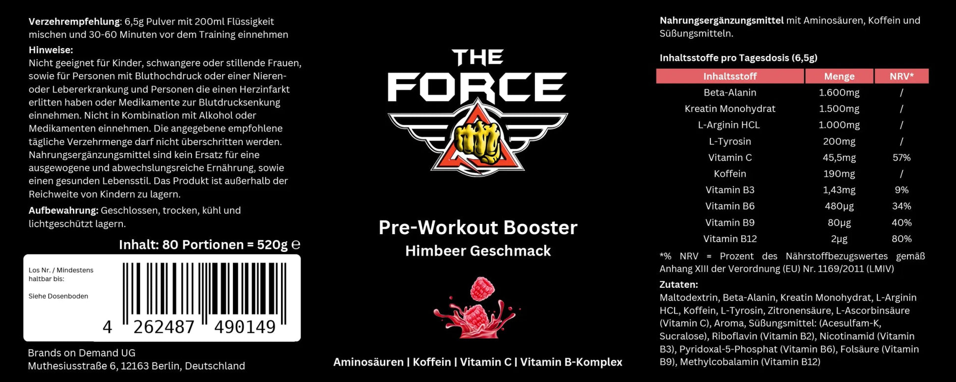 Pre - Workout Booster - Flavor: Raspberry - THE FORCE SPORT