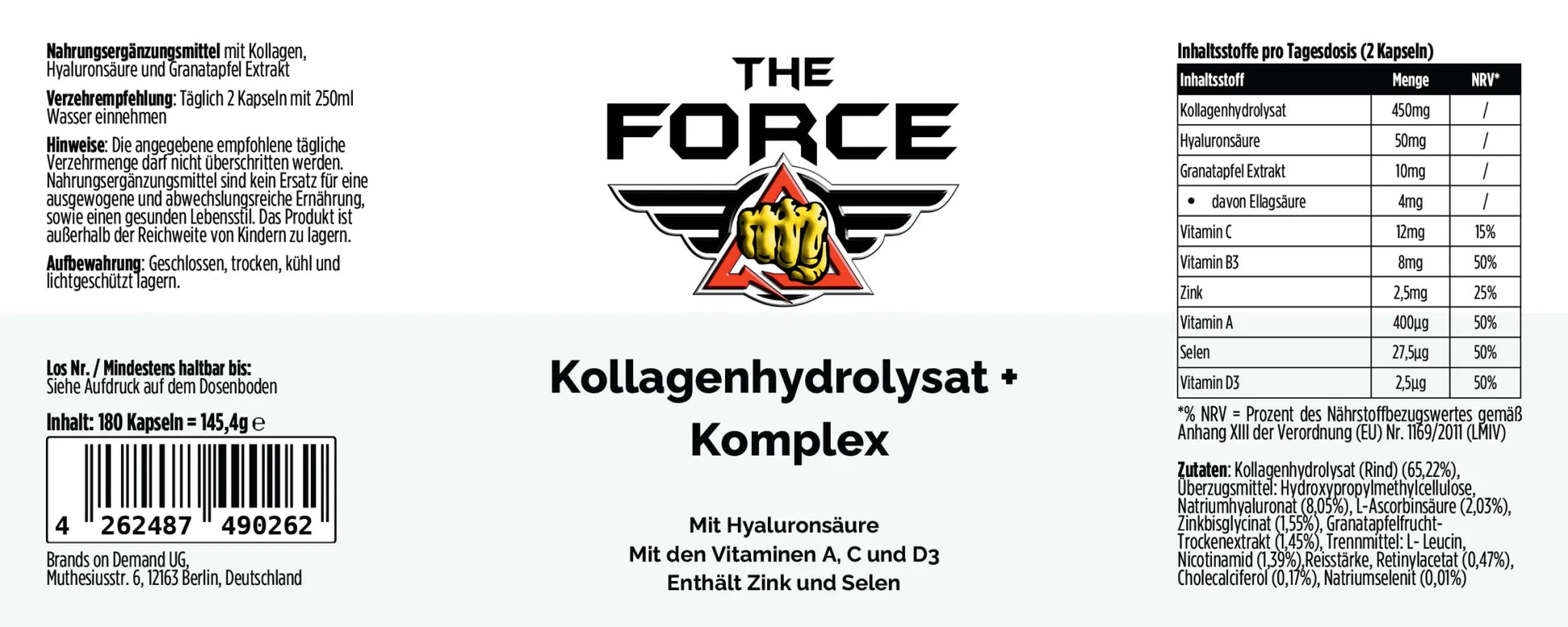 Premium Collagen Hydrolysate PLUS (3000 - 5000 DA) - 180 Capsules – hochwertige / premium / висококачествена Produkt von / by / от THE FORCE SPORT | THE FORCE SPORT