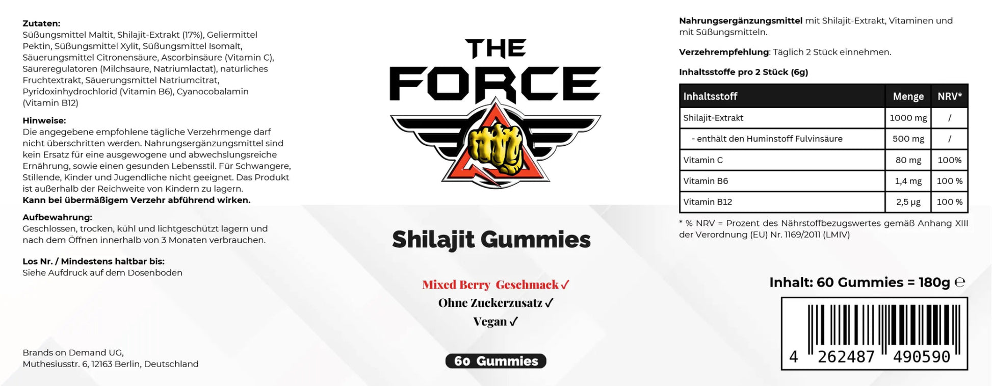 Premium Shilajit Gummies 1000 + Vitamin C,B6, B12 - 60 pcs - THE FORCE SPORT