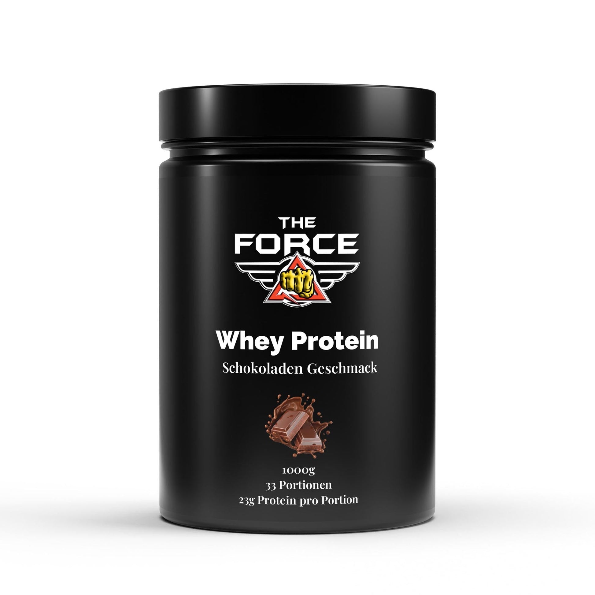 The Force Premium Whey Protein Schokolade – 1000 g Beutel, hochwertiges Molkenprotein mit Schokolade-Geschmack.