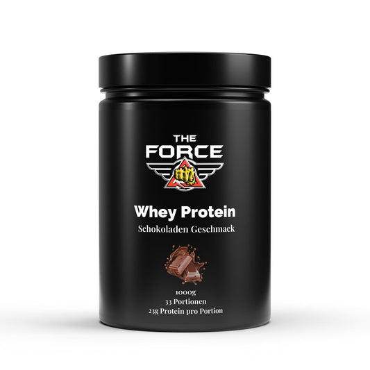 The Force Premium Whey Protein Schokolade – 1000 g Beutel, hochwertiges Molkenprotein mit Schokolade-Geschmack.