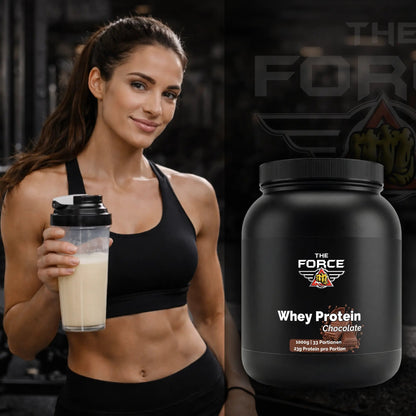 Whey Protein Chocolate Pulver – Molkenproteinpulver mit Chocolate -Geschmack zur Zubereitung eines Proteingetränks.