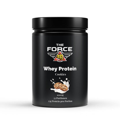 The Force Premium Whey Protein Cookies – 1000 g Beutel, hochwertiges Molkenprotein mit Cookies-Geschmack.