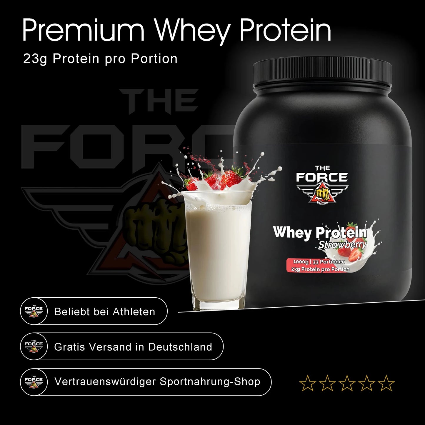 The Force Whey Protein strawberry – high quality whey protein powder