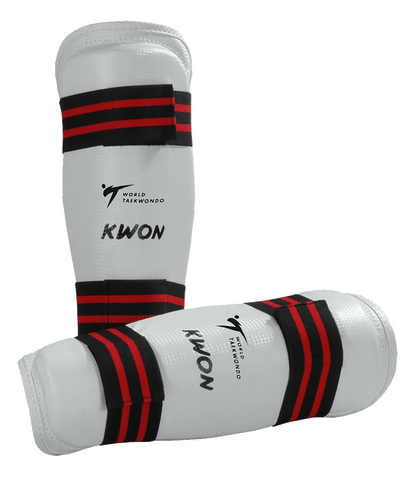 Weißer KWON Schienbeinschutz Evolution WT-anerkannt für Taekwondo