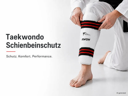 Weißer KWON Schienbeinschutz Evolution WT-anerkannt für Taekwondo