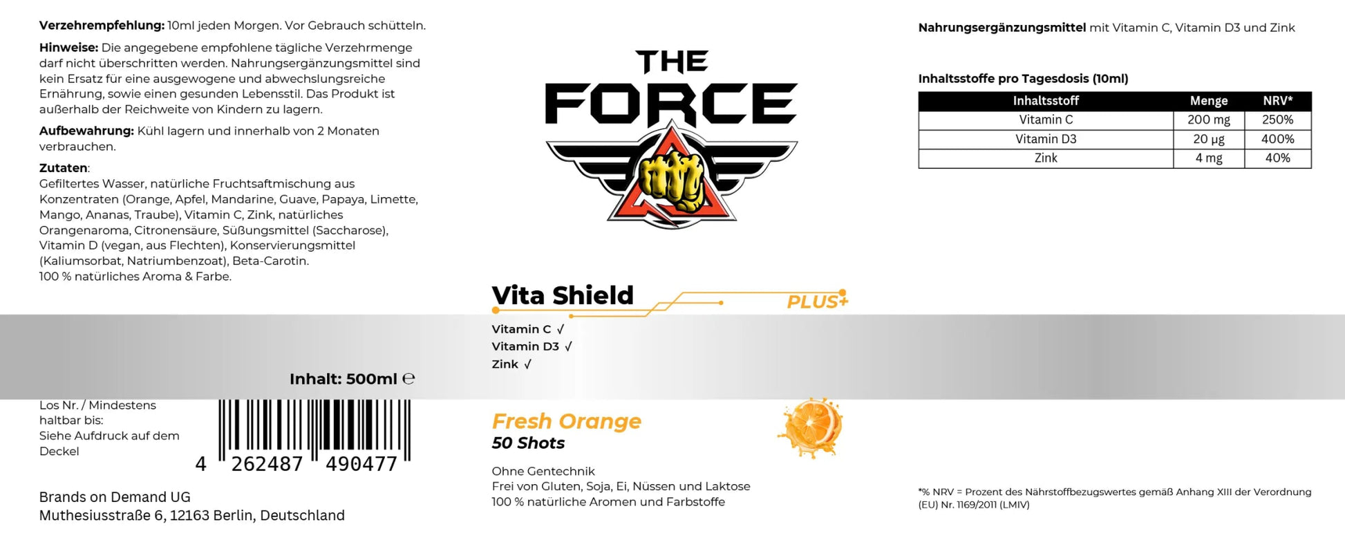 Vita Shield PLUS+ Shots - Fresh Orange - 500ml - THE FORCE SPORT