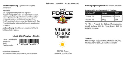 Vitamin D3 + K2 - 1,700 drops (1,000 IU) - THE FORCE SPORT