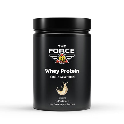 The Force Whey Protein Vanille – 1000 g Beutel, hochwertiges Molkenprotein mit Vanille-Geschmack.