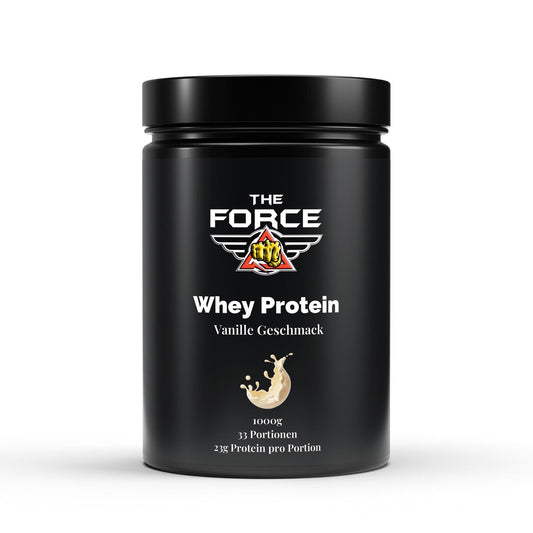The Force Whey Protein Vanille – 1000 g Beutel, hochwertiges Molkenprotein mit Vanille-Geschmack.